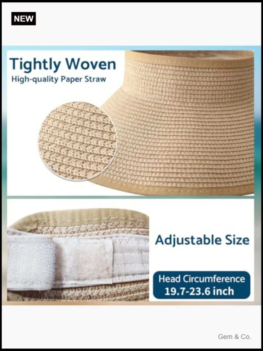 Wide Brim Sun Hat Roll-Up Beach Ponytail Visor Packable Travel